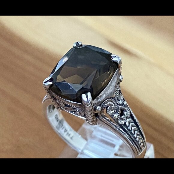 Vintage Sterling Silver Cushion Cut Smoky Quartz Ring 8 - Picture 3 of 8